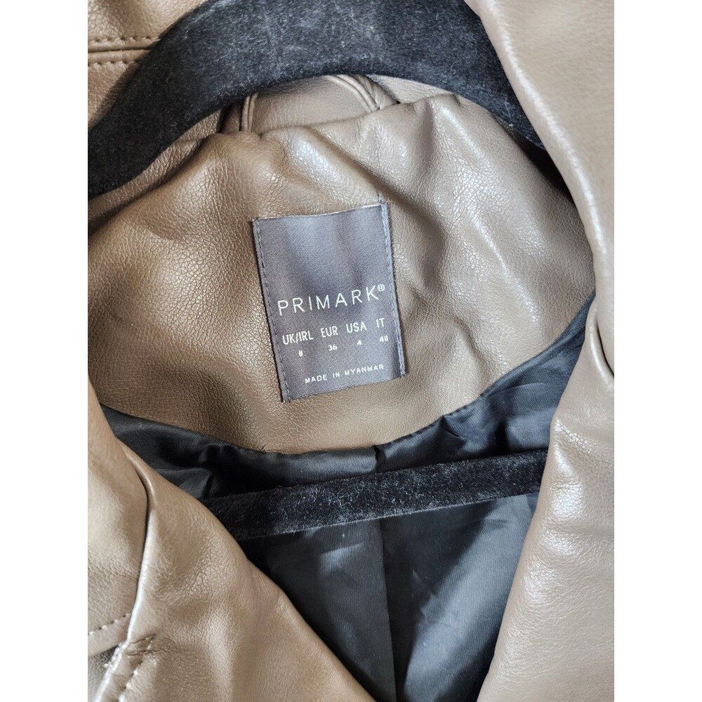 Primark Womens Size 4 Tan Faux Leather Zip Up Biker Jacket - Picture 5 of 7